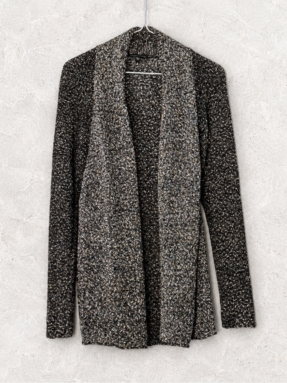 Eileen Fisher Woman Black Cotton Knit Open Front Cardigan SMALL Classic Cozy